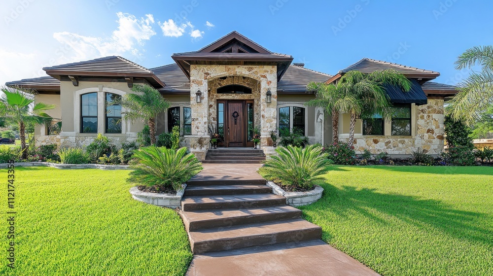 Luxury Home Exterior with Stone Facade Luxury Home Exterior with Stone Facade