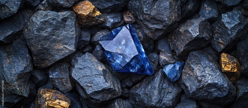 Blue Sapphire Gemstone on Rock Background Blue Sapphire Gemstone on Rock Background