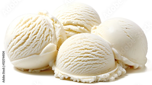 Four scoops of creamy vanilla ice cream.