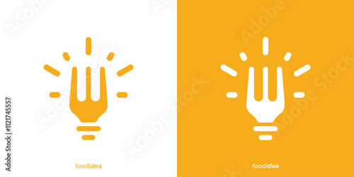 Creative Food Idea Logo. Abstract Fork and Lightbulb Icon Graphic. Smart Food Logo Design Template.