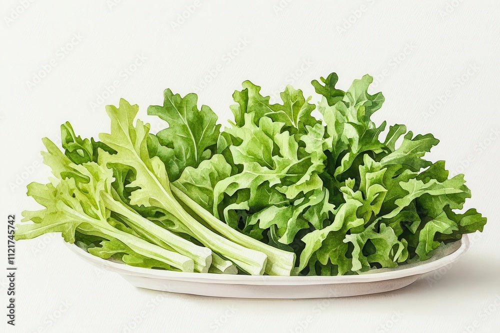 Green leafy vegetables for a diabetes-friendly salad, fresh and inviting, Watercolor style Green leafy vegetables for a diabetes-friendly salad, fresh and inviting, Watercolor style