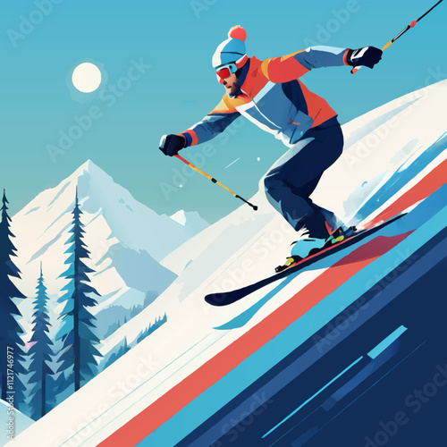 skiing man illustration vector