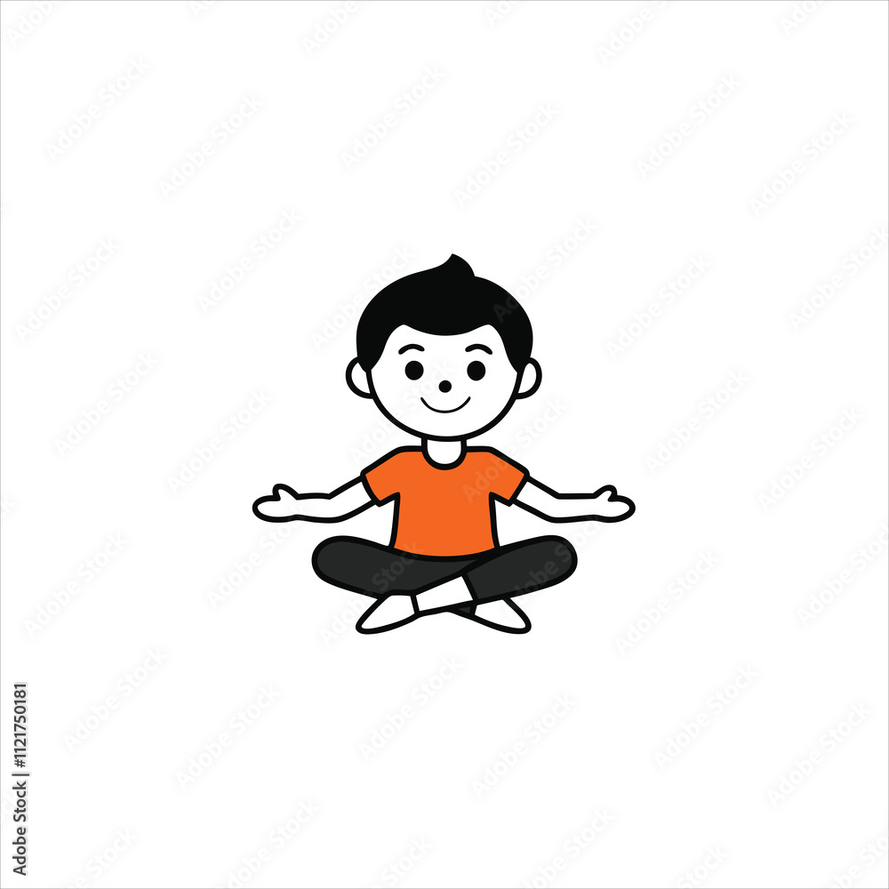 Young Boy Meditating in Fitness Pose Hand and Body Cartoon Icon Young Boy Meditating in Fitness Pose Hand and Body Cartoon Icon