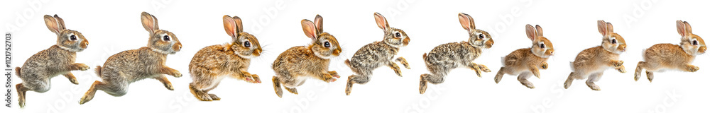 Fototapeta premium Rabbits in motion sequence on transparency background