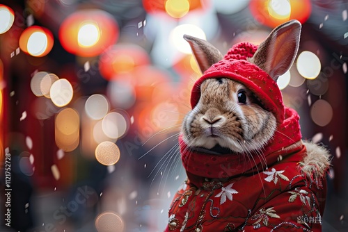 rabbit in new year clothes, Chinese New Year symbols, Year of the Rabbit  