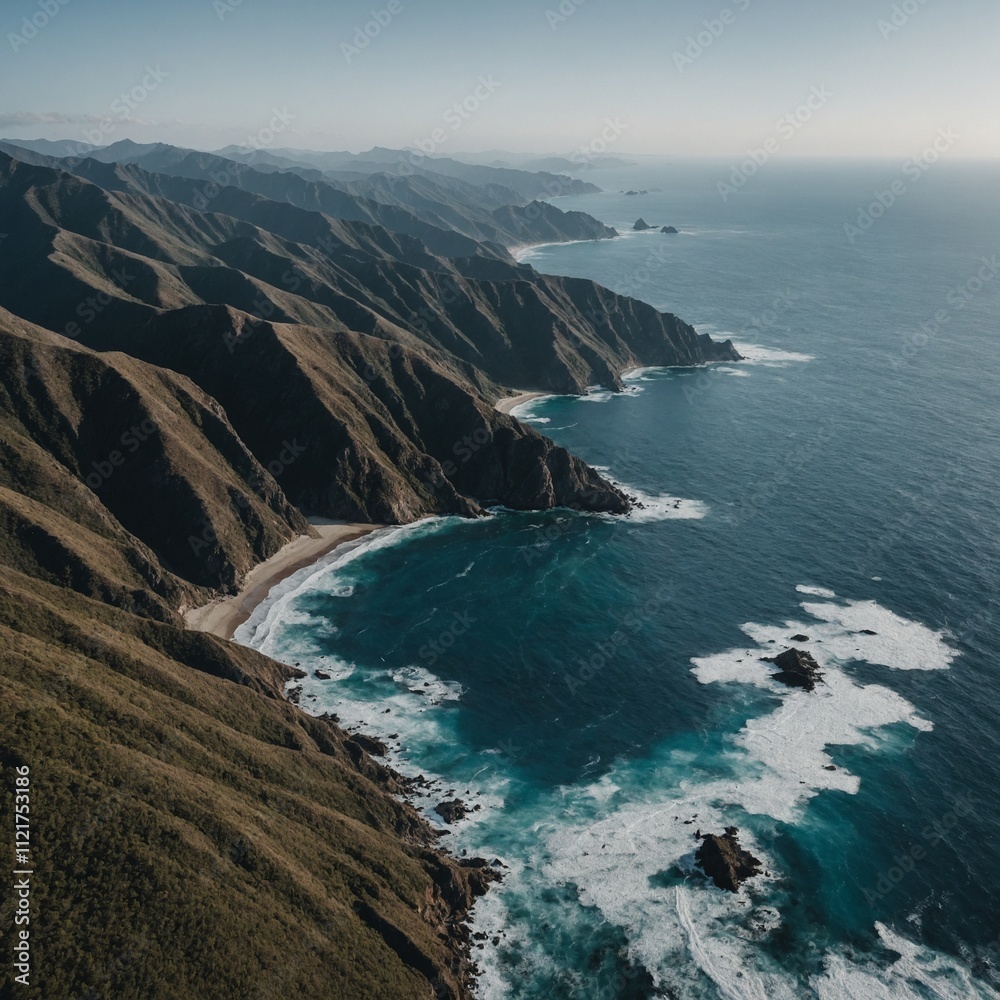 Obraz premium A mountain ridge overlooking a vast ocean.