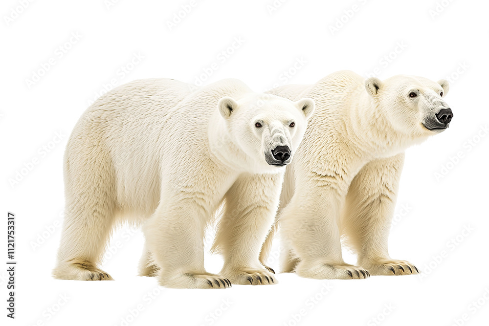 Two polar bears standing next to each other. on transparent background. Two polar bears standing next to each other. on transparent background.
