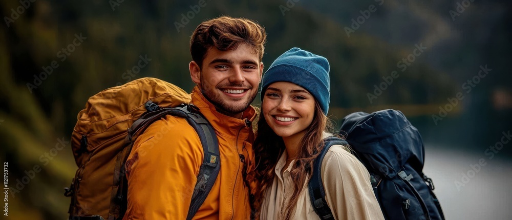 [Young Couple Hiking Adventure] Romantic Outdoor Couple Strolling Hand-in-Hand Amidst Nature's Serenity