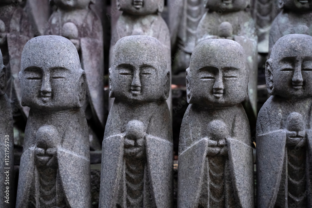 Statues of Ksitigarbha bodhisattva Jizo at Hasedera Temple, Kamakura, Kanagawa, Japan. Statues of Ksitigarbha bodhisattva Jizo at Hasedera Temple, Kamakura, Kanagawa, Japan.