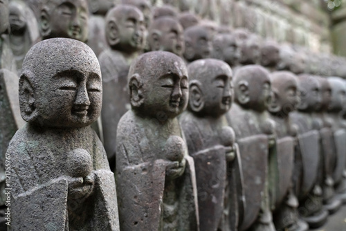 Statues of Ksitigarbha bodhisattva Jizo at Hasedera Temple, Kamakura, Kanagawa, Japan.