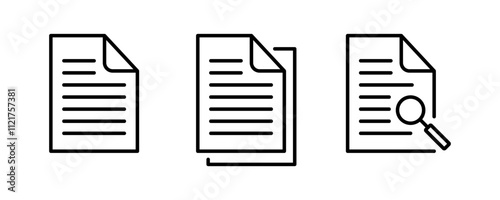 Document icon with magnifier. Find document line icon. Editable stroke vector illustration