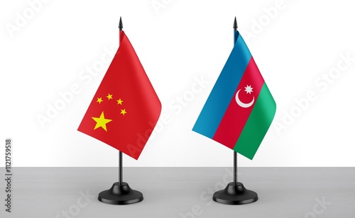 Image of the table flag of China and Azarbaijan countries. White background. Close-up flags. High Resolution. photo