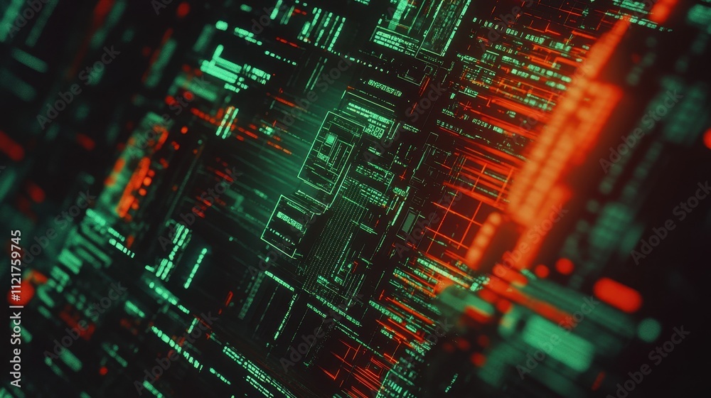 Obraz premium Futuristic Digital Landscape: Layers of Luminous Code