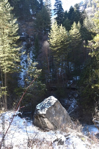 rock 88 memory from earthquake at pearl shoal waterfall of Jiuzhaigou natural national park travel location in China  photo