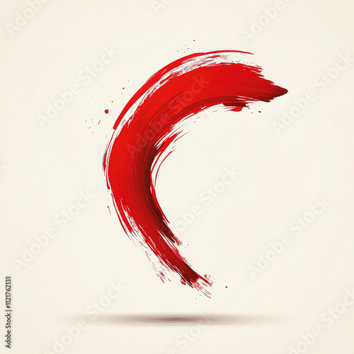 Vibrant Red Curved Arrow with Brush-Drawing Aesthetic on White Background: Simple, Smooth Line Art