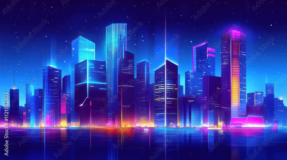 Futuristic city skyline with vibrant neon lights Futuristic city skyline with vibrant neon lights