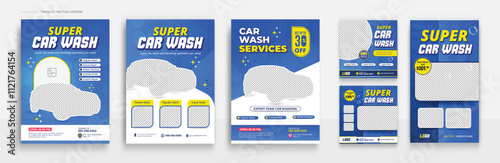 Car wash and Automotive ads promotion flyer bundle, car wash social media post set template, car wash promotion story, car square templates