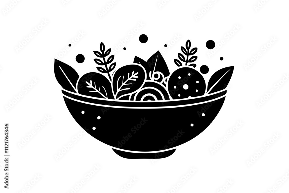 Healthy eating in art: hand-drawn vector of a vegetable salad bowl. Healthy eating in art: hand-drawn vector of a vegetable salad bowl.