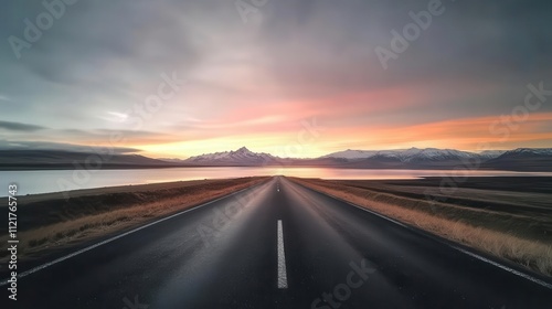 Travel themed image showing an empty road leading to the horizon