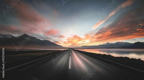 Travel themed image showing an empty road leading to the horizon