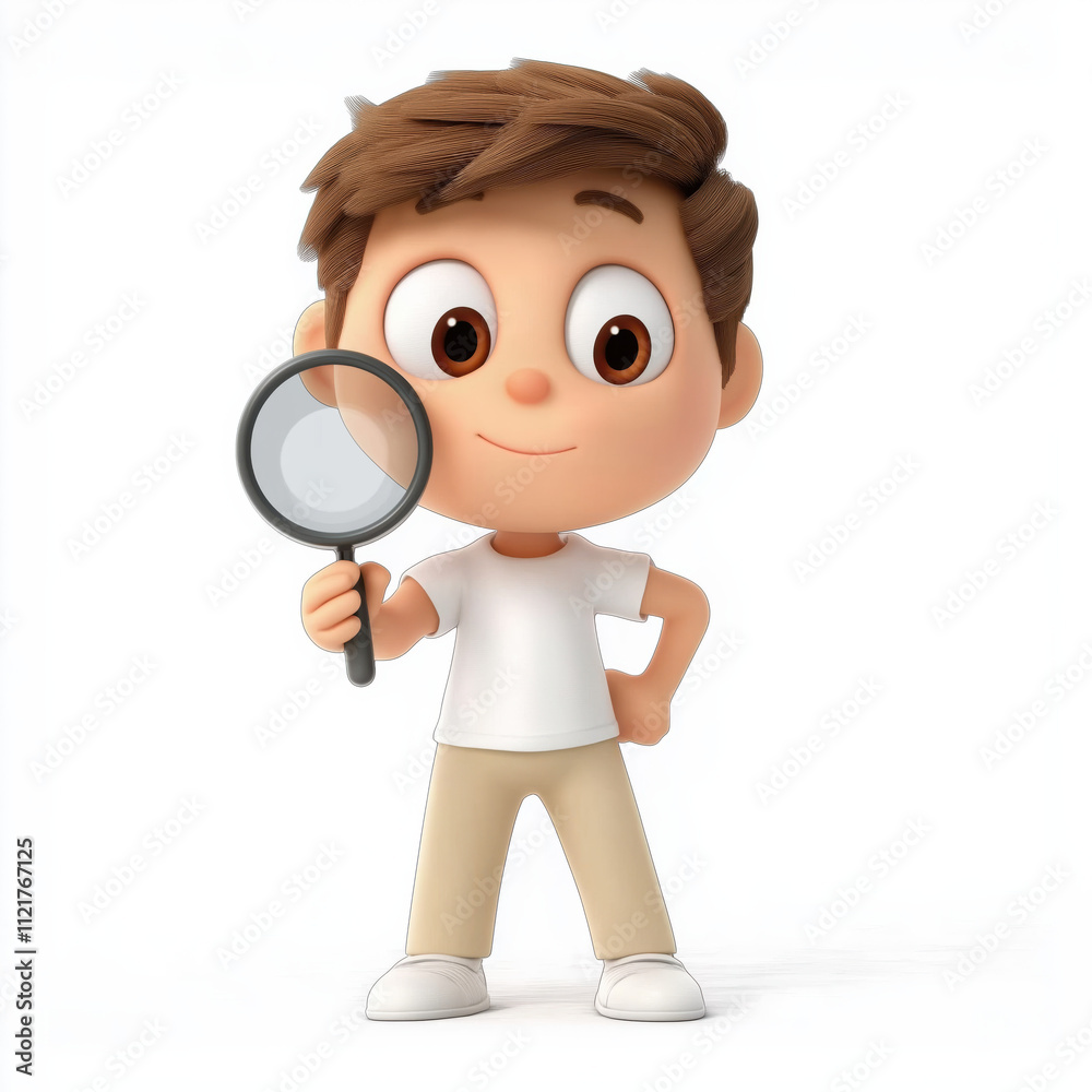 Curious Cartoon Boy Holding Magnifying Glass Curious Cartoon Boy Holding Magnifying Glass