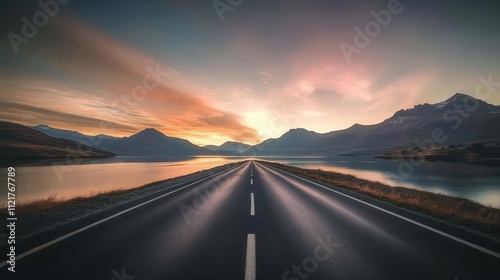 Travel themed image showing an empty road leading to the horizon