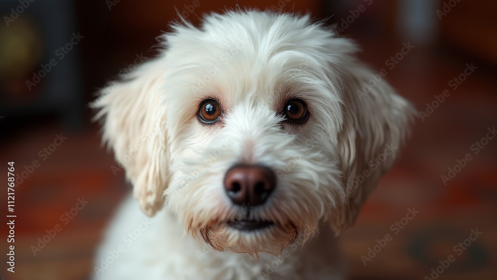 A small white dog sitting on top of a wooden floor A small white dog sitting on top of a wooden floor