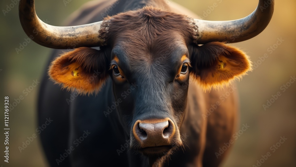 A close up of a bull with large horns A close up of a bull with large horns