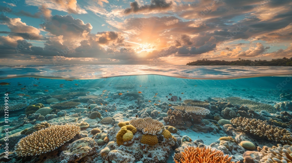 Fototapeta premium Breathtaking coral reef illuminated by sunlight for world reef awareness day celebration