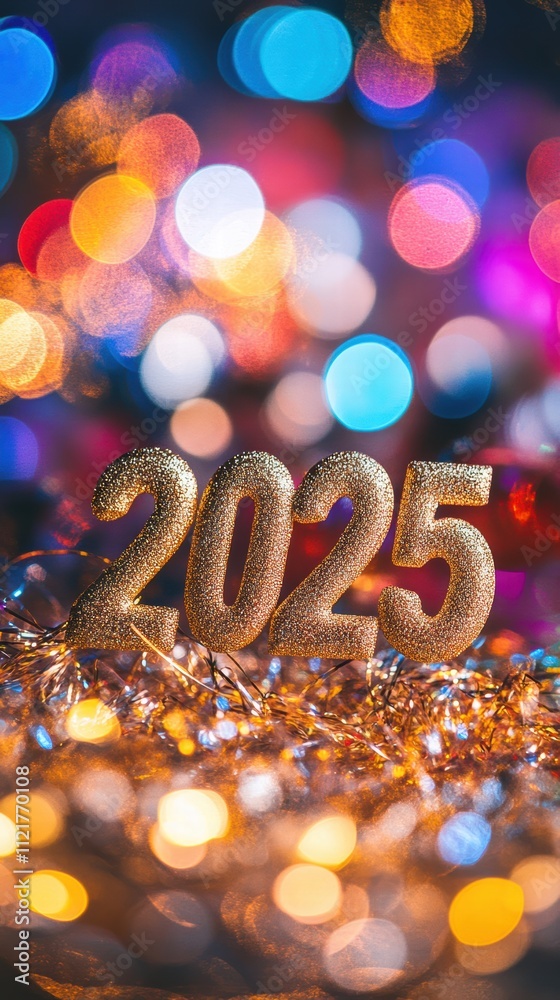 2025 in gold with rainbow kaleidoscope background and bokeh effects 2025 in gold with rainbow kaleidoscope background and bokeh effects