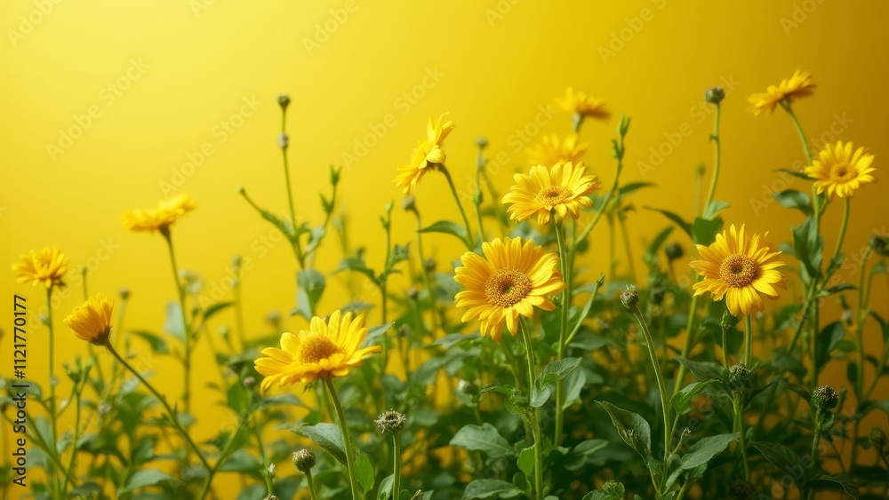 A field of yellow flowers against a yellow background A field of yellow flowers against a yellow background