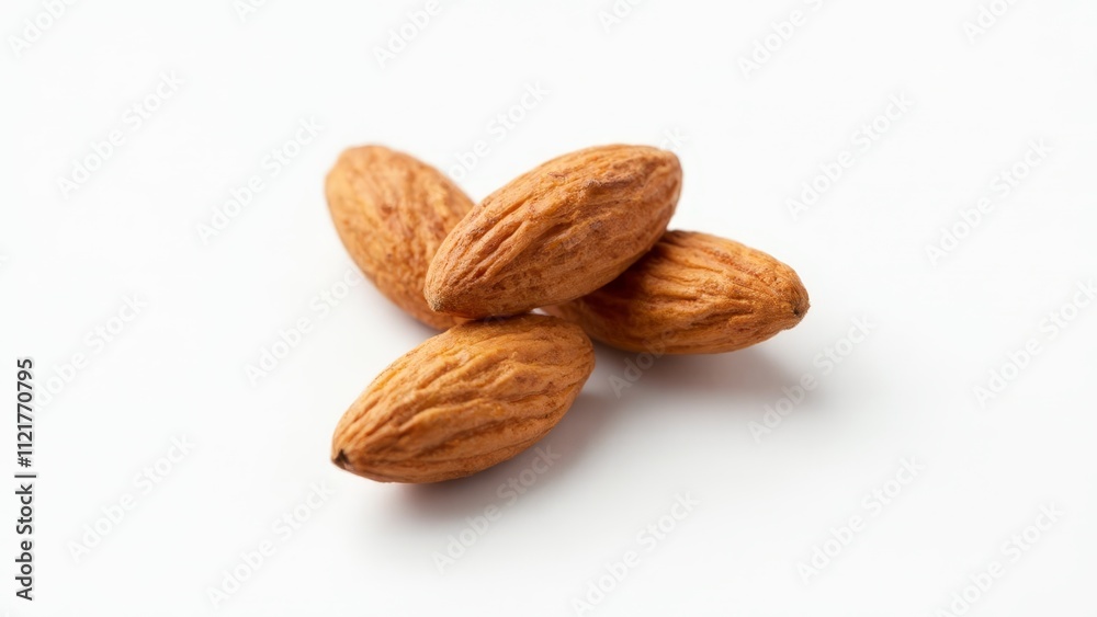 A pile of almonds on a white surface A pile of almonds on a white surface