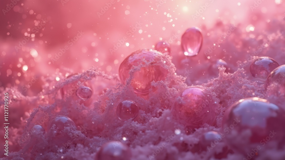A bunch of pink bubbles floating in the air A bunch of pink bubbles floating in the air