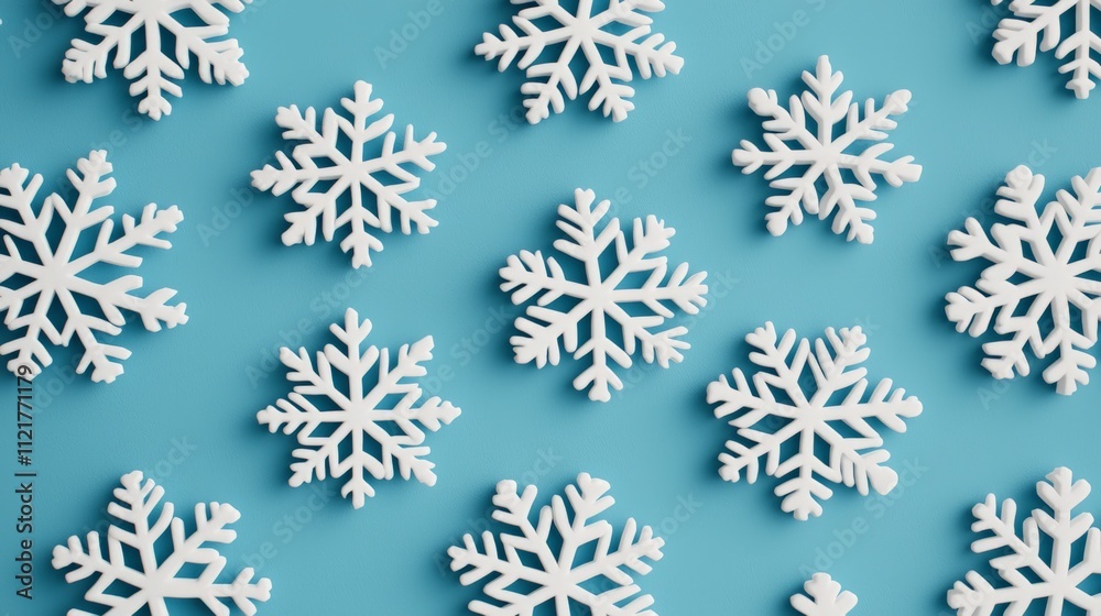 A collection of white snowflakes arranged on a blue background, creating a winter-themed aesthetic. A collection of white snowflakes arranged on a blue background, creating a winter-themed aesthetic.