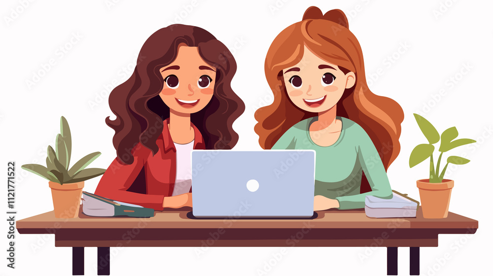 Collaborating Young Girls on Project Work | Teamwork and Cooperation Concept Image Collaborating Young Girls on Project Work | Teamwork and Cooperation Concept Image