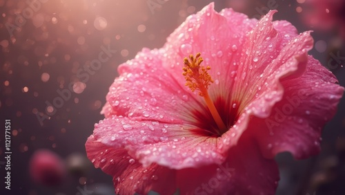 A pink flower with water droplets on it