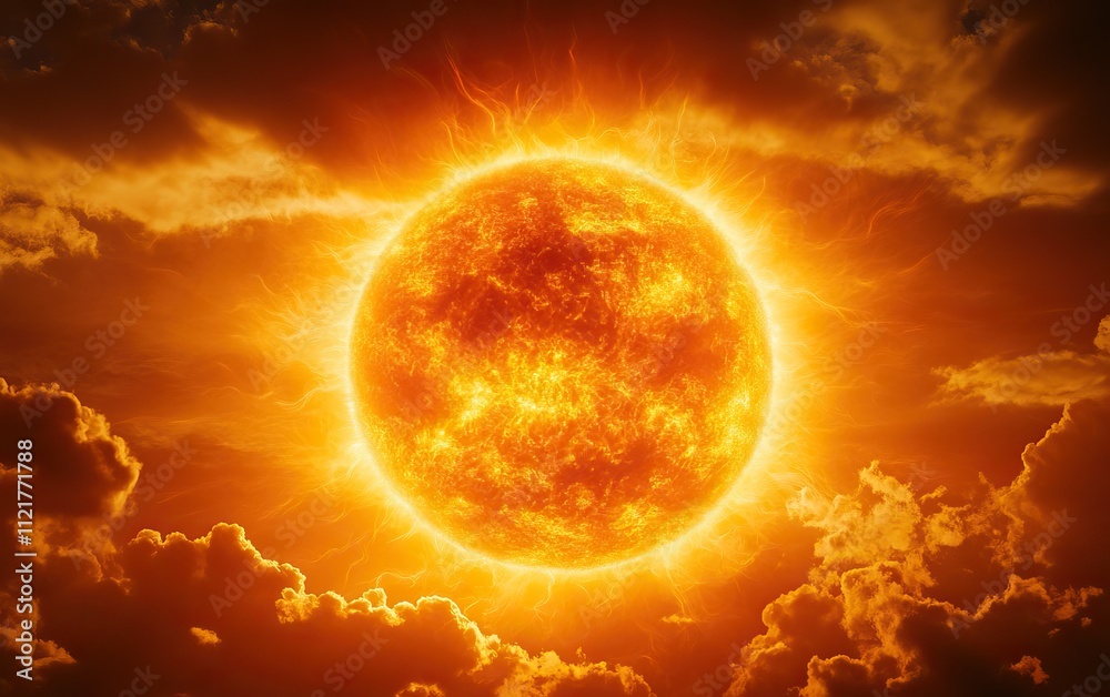 custom made wallpaper toronto digitalA radiant sun surrounded by vibrant clouds, casting warm golden hues across the sky, symbolizing energy and life.