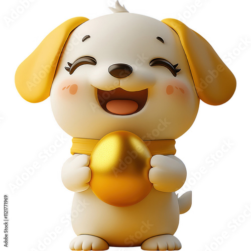 Vibrant Anime-Style Digital Illustration - Cheerful Dog Character Holding Egg in Yellow Outfit