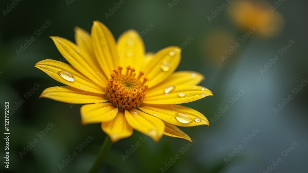 A yellow flower with water droplets on it A yellow flower with water droplets on it