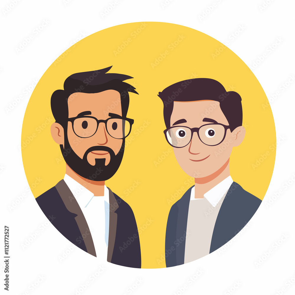 Professional male business avatars with glasses standing near car Professional male business avatars with glasses standing near car