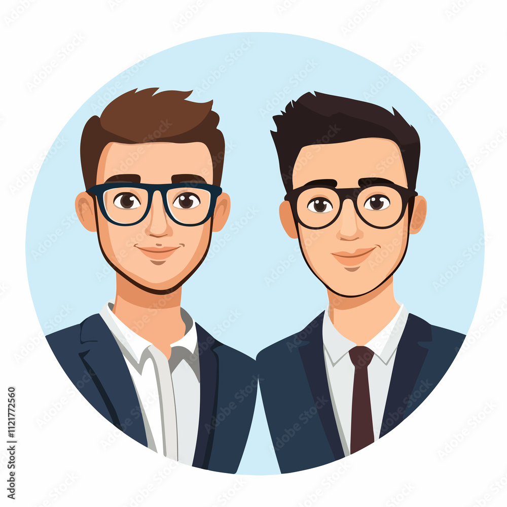Professional business person avatar concept with two men in glasses and car Professional business person avatar concept with two men in glasses and car