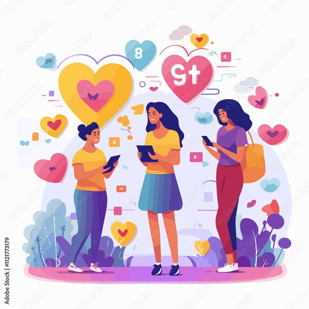 Fototapeta premium Women interacting on social media platform for professional networking