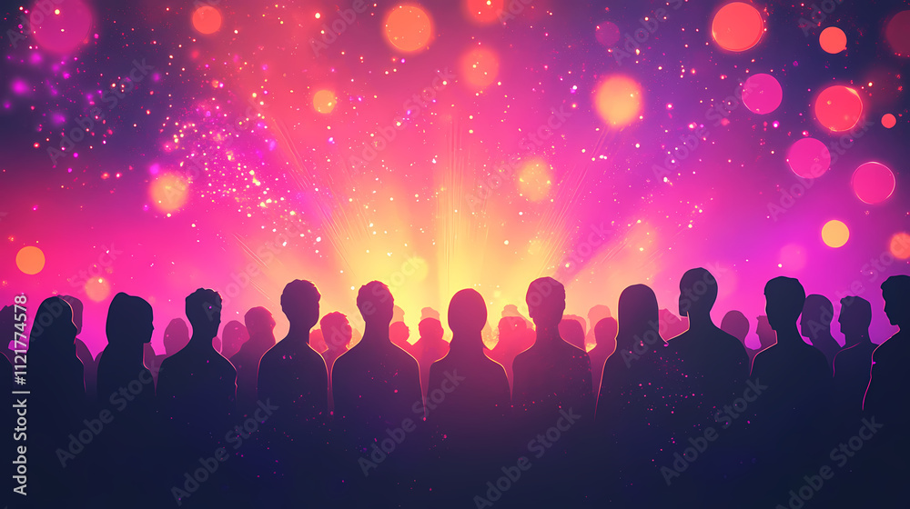 A captivating visual of a choir silhouette harmonizing carols while illuminated by neon lights under a starlit night sky. Harmonic. Illustration A captivating visual of a choir silhouette harmonizing carols while illuminated by neon lights under a starlit night sky. Harmonic. Illustration
