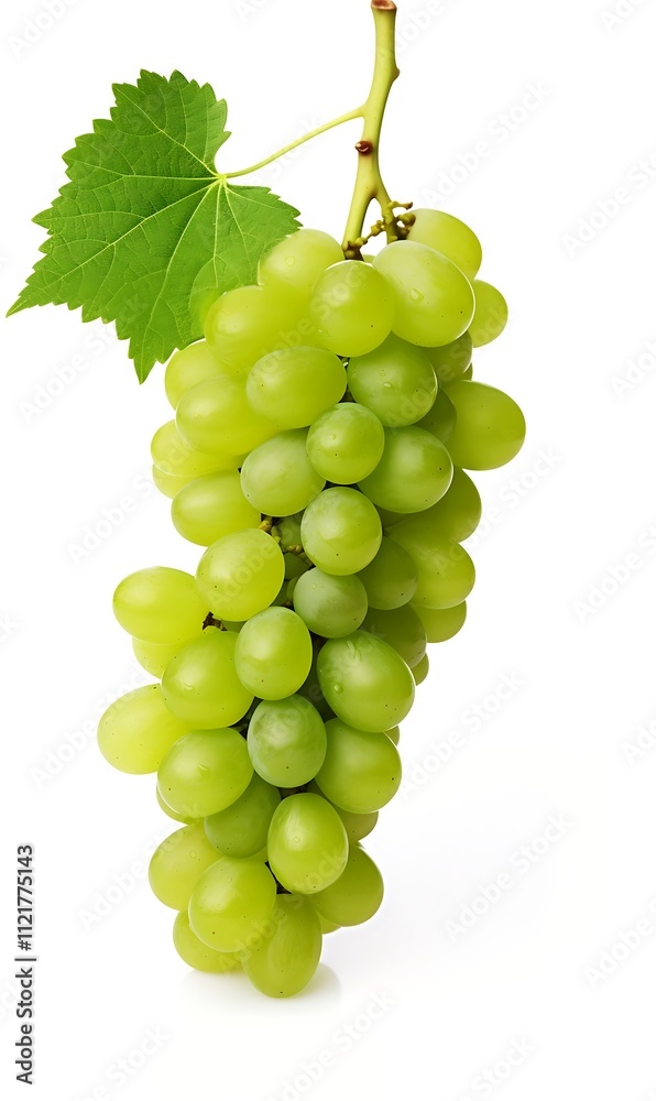 Green grapes with leaf isolated on white background Green grapes with leaf isolated on white background