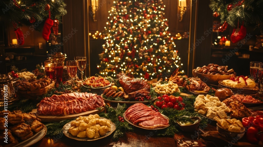 A festive Christmas dinner feast. A festive Christmas dinner feast.
