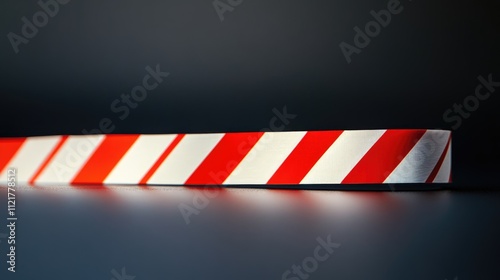 Reflective adhesive tape in red and white design with security applications on a dark background showcasing its vibrant colors and texture photo