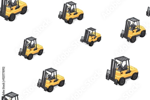 Seamless pattern of yellow forklift trucks with black forks.