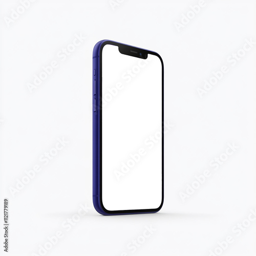 Purple smartphone mockup template with blank screen on white background 