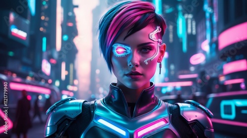 Cyberpunk Warrior in Neon City Streets