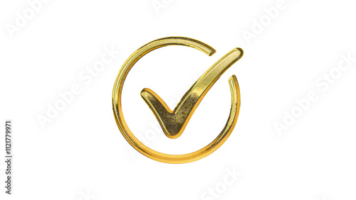 Approved check mark icon gold golden isolated on white background cut out